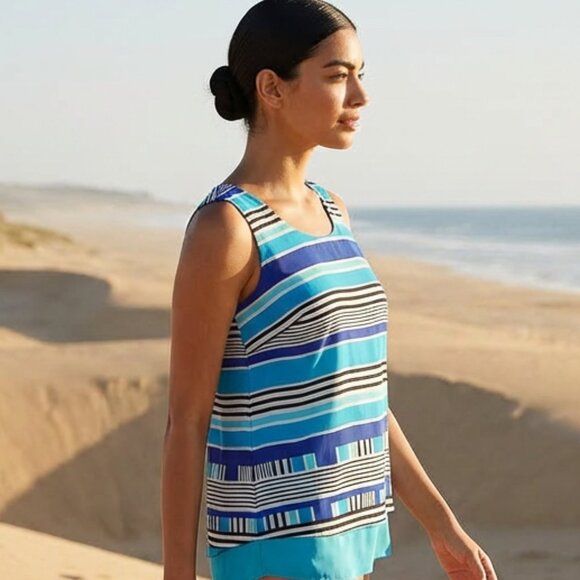 New,  Anthropologie Rose + Olive Chiffon Striped Layered Top - Picture 5 of 16